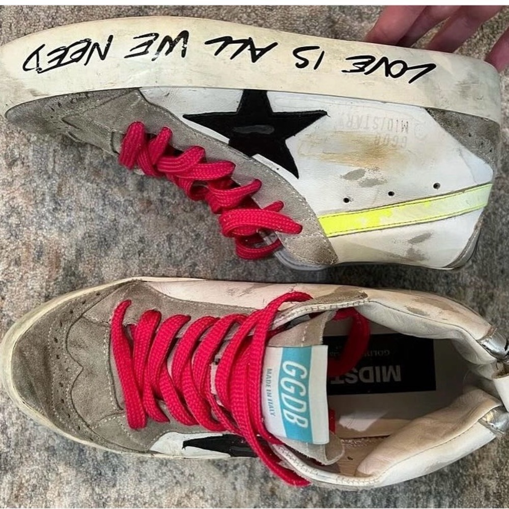 Golden Goose Red and Black Star Sneakers with Distressed Look